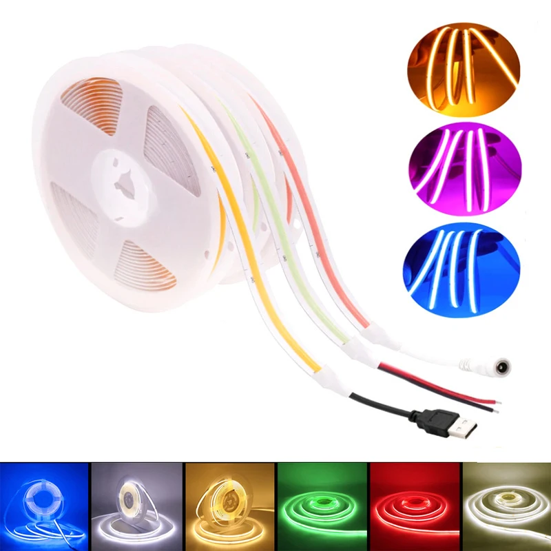 DC 5V Светодиодная лента COB 5 м 320LED/м с регулируемой яркостью ...