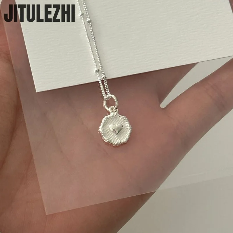 Silver Necklace 925 sterling silver pendant for women jewelry small circle love Korean edition double sided heart