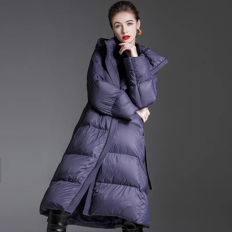 Women Clothes White Duck Down Jacket Long Waistband For Slimming Fit Women's Jackets Winter Winter Warm Overcoat