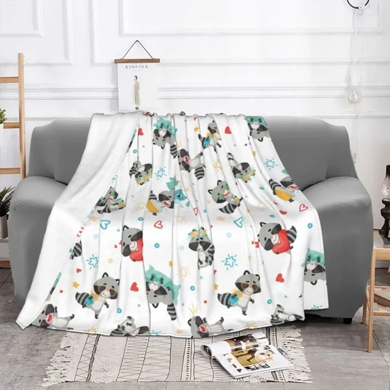 

Raccoon Cartoon Blanket Coral Fleece Plush Printed Cute Animal Lightweight Thin Throw Blanket for Bedding Outdoor Bedspread