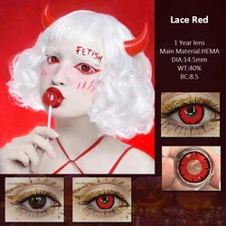 Vivid Halloween Red Cosplay Contact Lenses - 14.5mm Yearly Soft High - Quality (Lace Red)