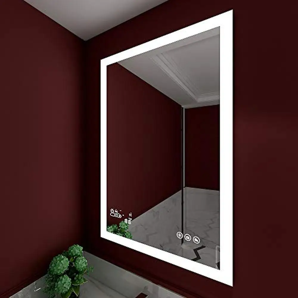 Smart Dimmable Bathroom Mirror with Defogger Weather Forecast Memory Touch High Lumen Vanity