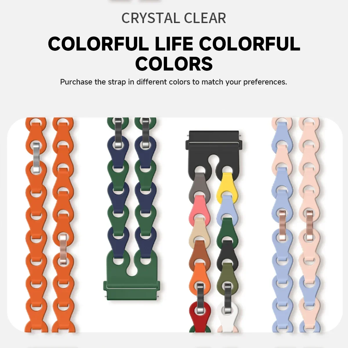 Silicone Chain Strap - 20mm/22mm Versatile Smartwatch Bracelet
