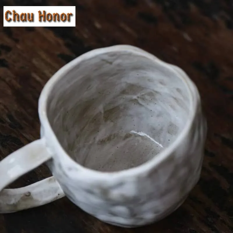 250ml Handmade Powder Yin White Pottery Coffee Mug Oatmeal Breakfast Mug Afternoon Tea Mug Office Water Cup Drinkware Decoration