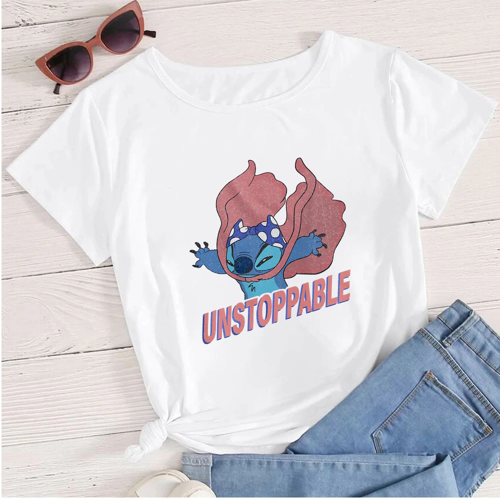 Y2K Kawaii Disney Stitch 90S Harajuku T-Shirt Streetwear Top Fashion Femme Summer Cute T Shirt Per Donna White Tshirt Crop Top