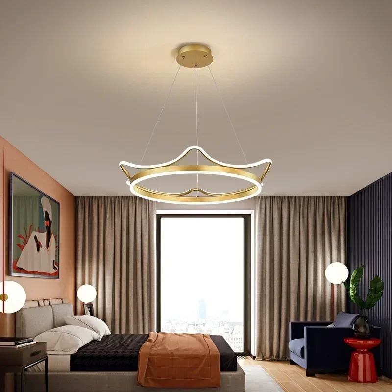 Led Chandelier Modern Minimalist Crown Pendant Lamp Living Room Bedroom Princess Creative Children's Lighting Decor
