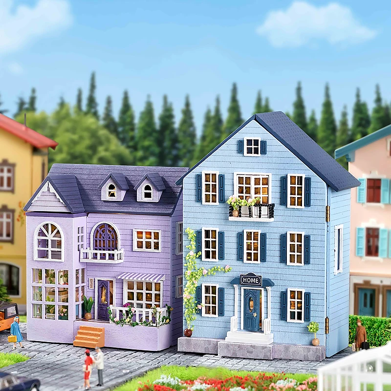 To do it yourself small wooden dollhouse assembling pink princess villa architecture 3D puzzle doll with furniture gifts