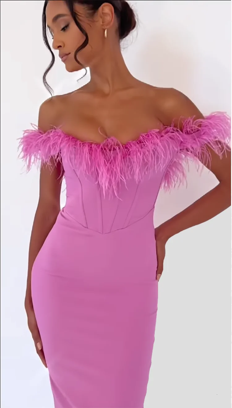 

Luxury One Line Neck Evening Dress, Ostrich Feather, Splice Dress, Slim Fit, Wrap Hip,Split, Sexy Prom, Host Clothing, New, 2022