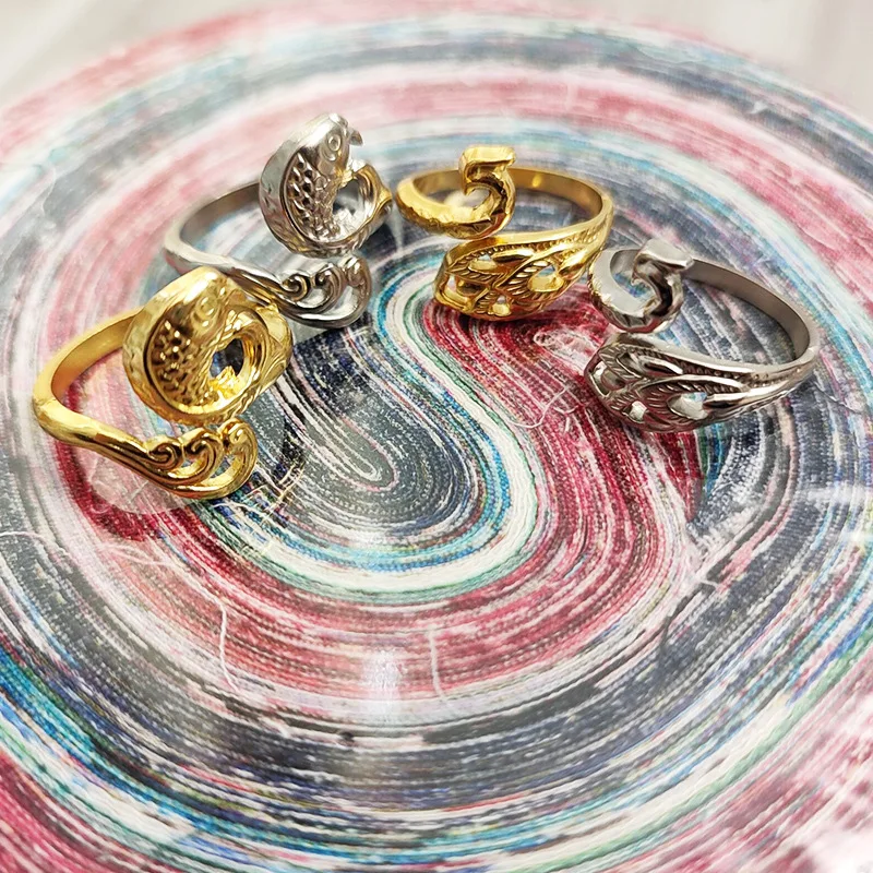 Retro Colorful Peacock Open-Screen Koi Carp Hook Thread Ring Open Needle With Thread Ethnic Style Couple Jewelry