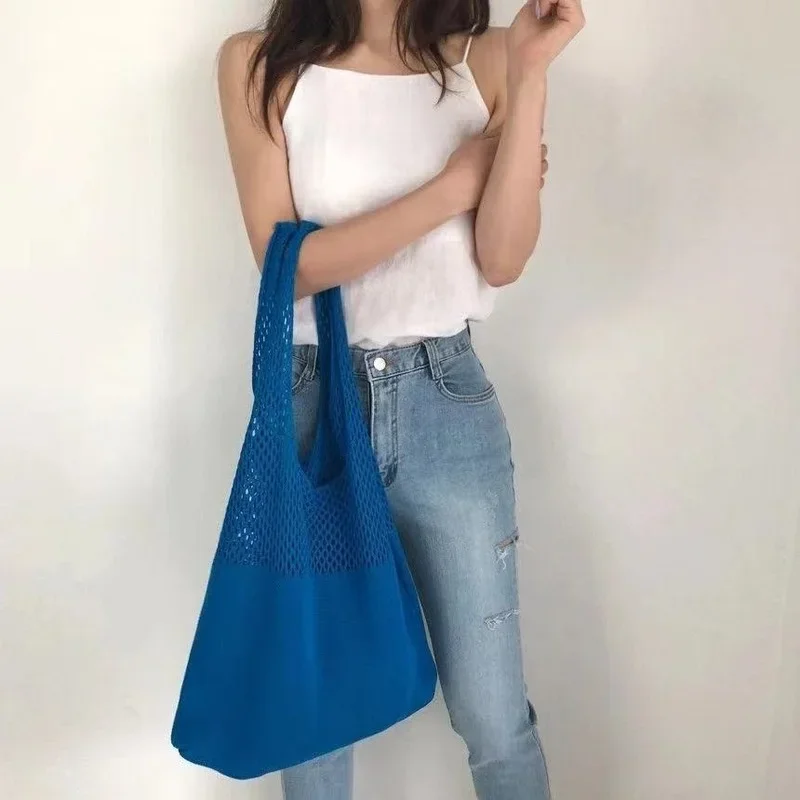 Designer Knitted Handbags Female Large Capacity Totes Women's Pack Summer Beach Bag Big Purses Casual Hollow Woven Shoulder Bags - 2