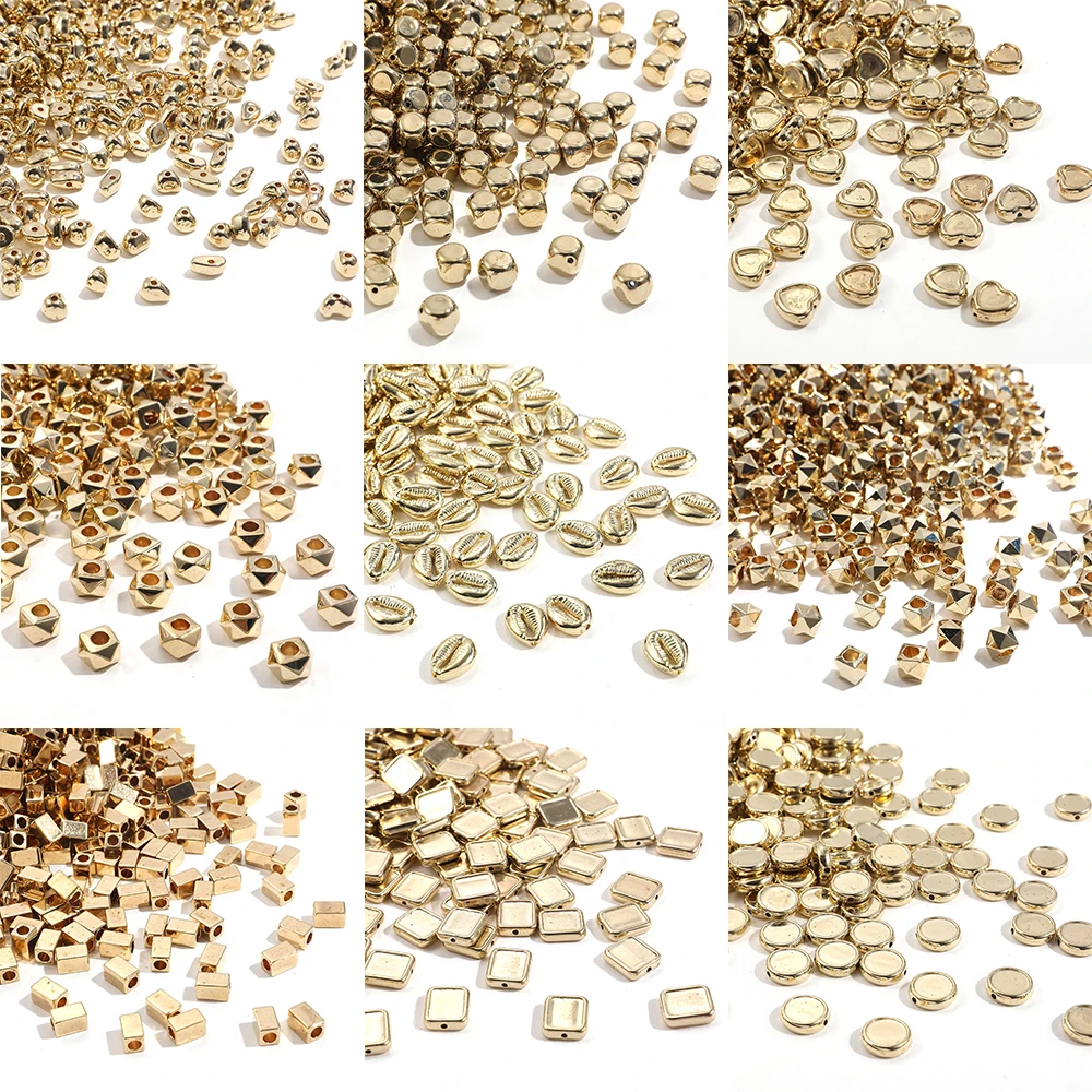 30/50/100pcs/lot Gold Metal Plated CCB Geometric Spacer Loose Beads for