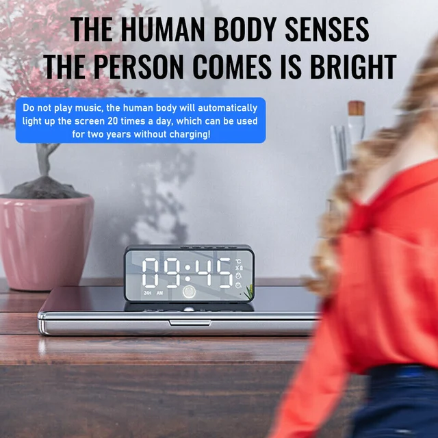 Zene Led Digitális Ébresztőóra Hőmérsékleti Dátum Display Asztal Tükör Órák Otthoni Dekoráció Hangvezérlés - Image 6