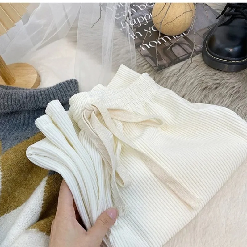 여성용 바지 그릴스 와이드 레그 하이 웨이스트 루즈핏 스네이크 본 패턴 바지 바지 드로스트링 스트레이트 레그 바닥 길이 바지