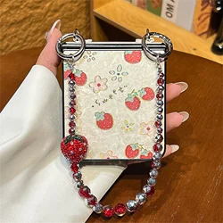 Charming Floral Glitter Phone Case with Strawberry Bracelet Chain - Z Flip 5 (A)