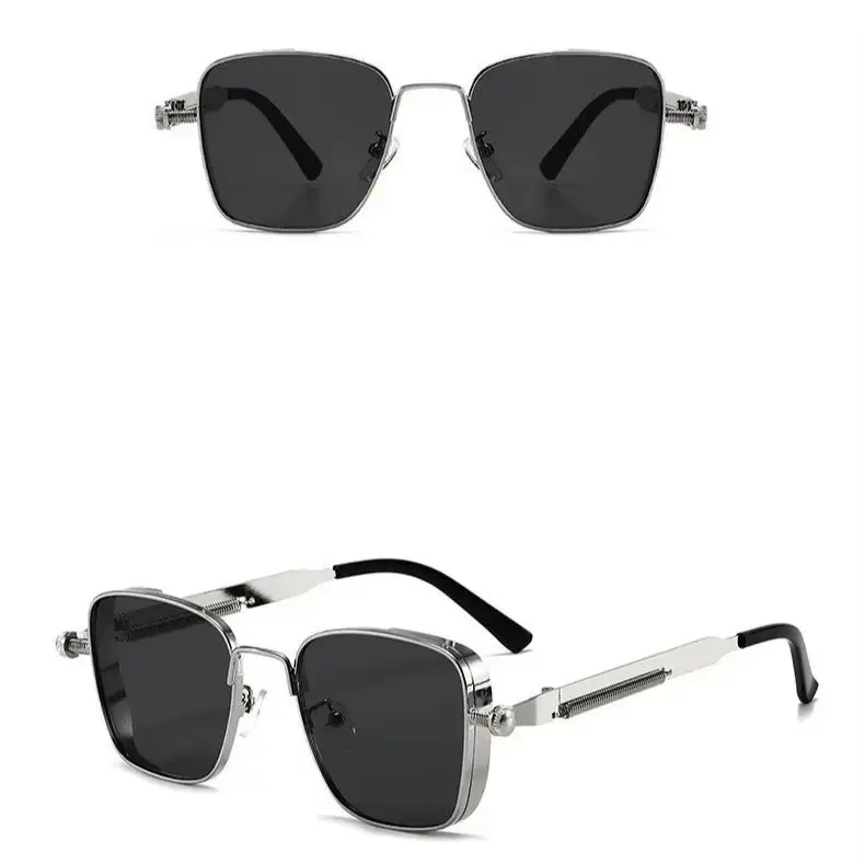 Retro Steampunk Men's Sunglasses European American Style Box Edge Personalized Metal Springs UV400