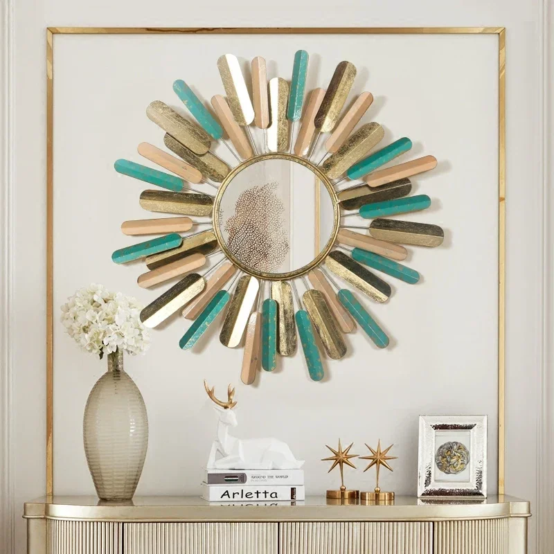 

European Wrought Iron Wall Hanging Decorative Mirror Wall Crafts Decoration Home Livingroom Sofa Background Mural Accessories