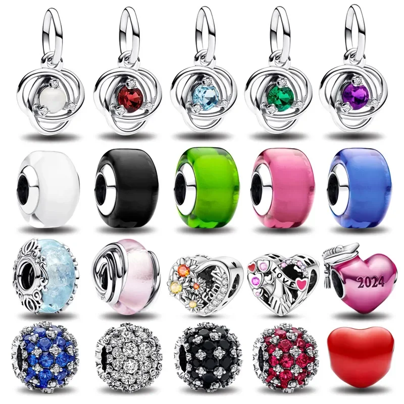 2024 New 925 Silver Zircon Rose Pink Flower White Jasmine Charm Beads Fits Pandora Charms Original Bracelet As Jewelry Gifts