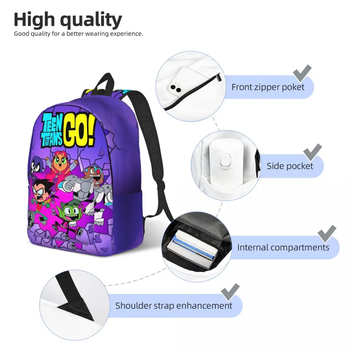 Teen Titans Go Family Backpack for Boy Girl Kids Student School Bookbag Daypack Preschool Primary Bag Sports 4
