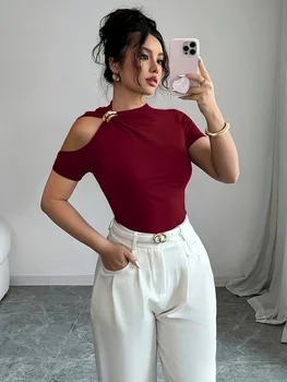 New trendy and elegant high-quality versatile women's off-shoulder t-shirt 1