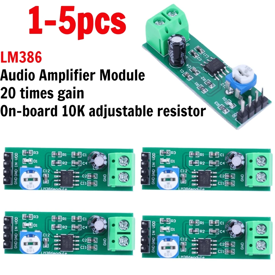 HiLetgo 5pcs LM386 20 Times Audio Amplifier AMP Board Solo 5V-12V 10K Adjustable Resistor to Adjust Volume HiLetgo 5pcs LM386 20 Times Audio Amplifier AMP Board Solo 5V-12V 10K Adjustable Resistor to Adjust Volume