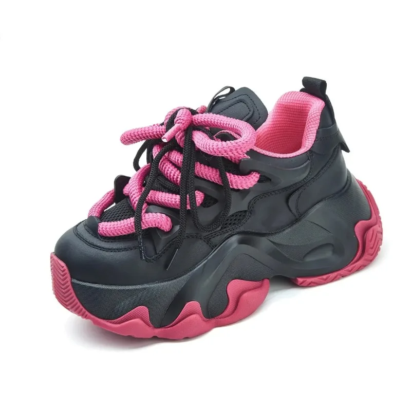 

New Fashion Sneakers Women New Autumn Hidden Heel Platform Sports Dad Shoes Woman Lace Up Breathable Mesh Casual Shoes
