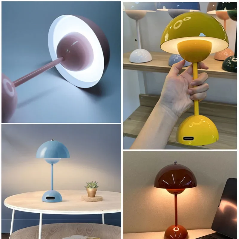 Flower Bud Led Table Lamp Modern Rechargeable Mushroom Night Light Nordic Bedside Wedding Room Desk Simple Decoration Bedroom