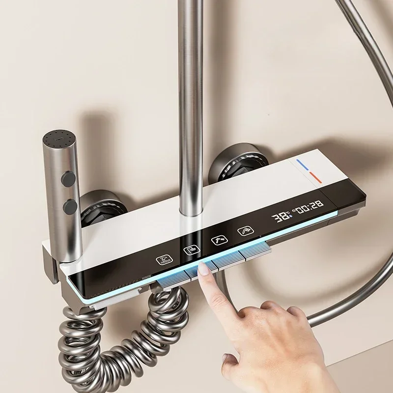 Intelligent Digital Display Luxury Shower Set Bathroom Wall Mounted Piano Key 4 Ways Water Outlet Rainlfall Shower Faucet System shower faucet system