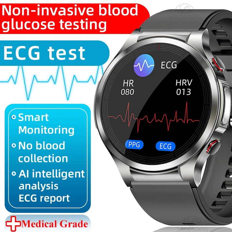 

New Blood Glucose Smart Watch Men ECG+PPG Heart Rate Blood Pressure Blood Oxygen Body Temperature Monitoring Smart Watches Men