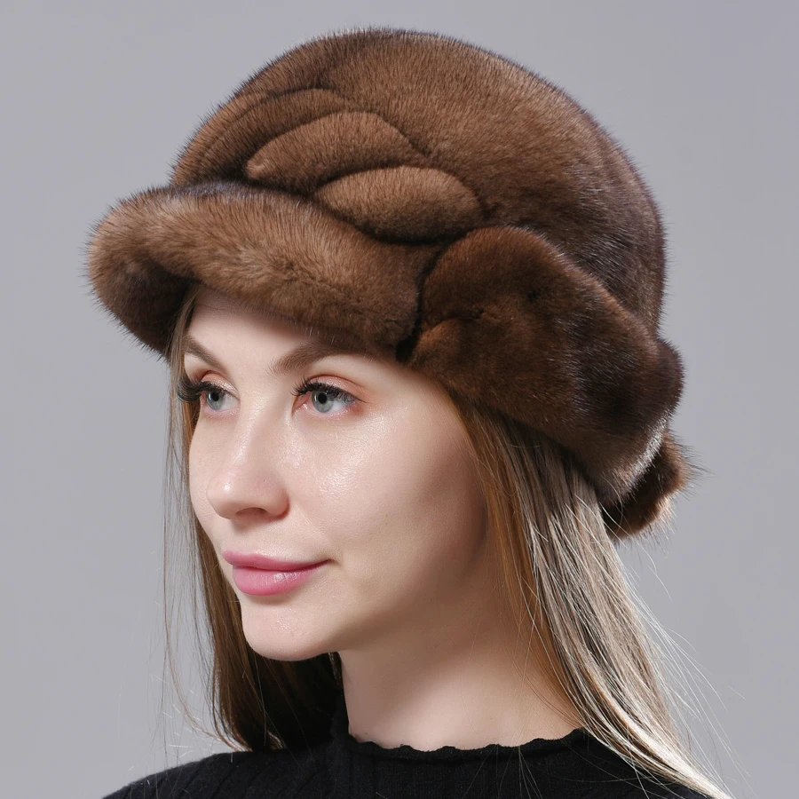 Fashion Full Pelt Mink Fur Hats Women Hight Quality Russian Hat