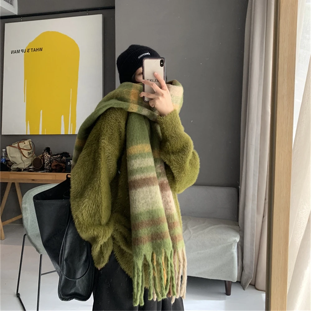 

Winter Scarf Women Cashmere Warm Pashmina Plaid Foulard Female Scarves Wraps Thick Soft Bufanda Tassels Shawl Long Stole 2024