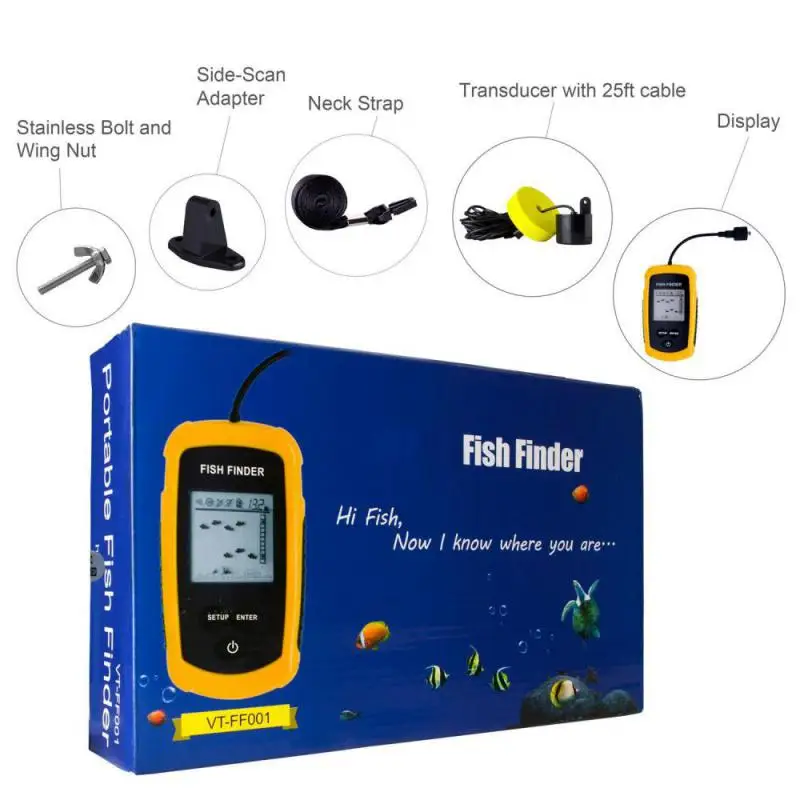 Lucky Fish Finder Portable Sonar Sensor Alarm Transducer Fishfinder 0.6-100M Transducer Sensor Depth Finder Fish Accessories