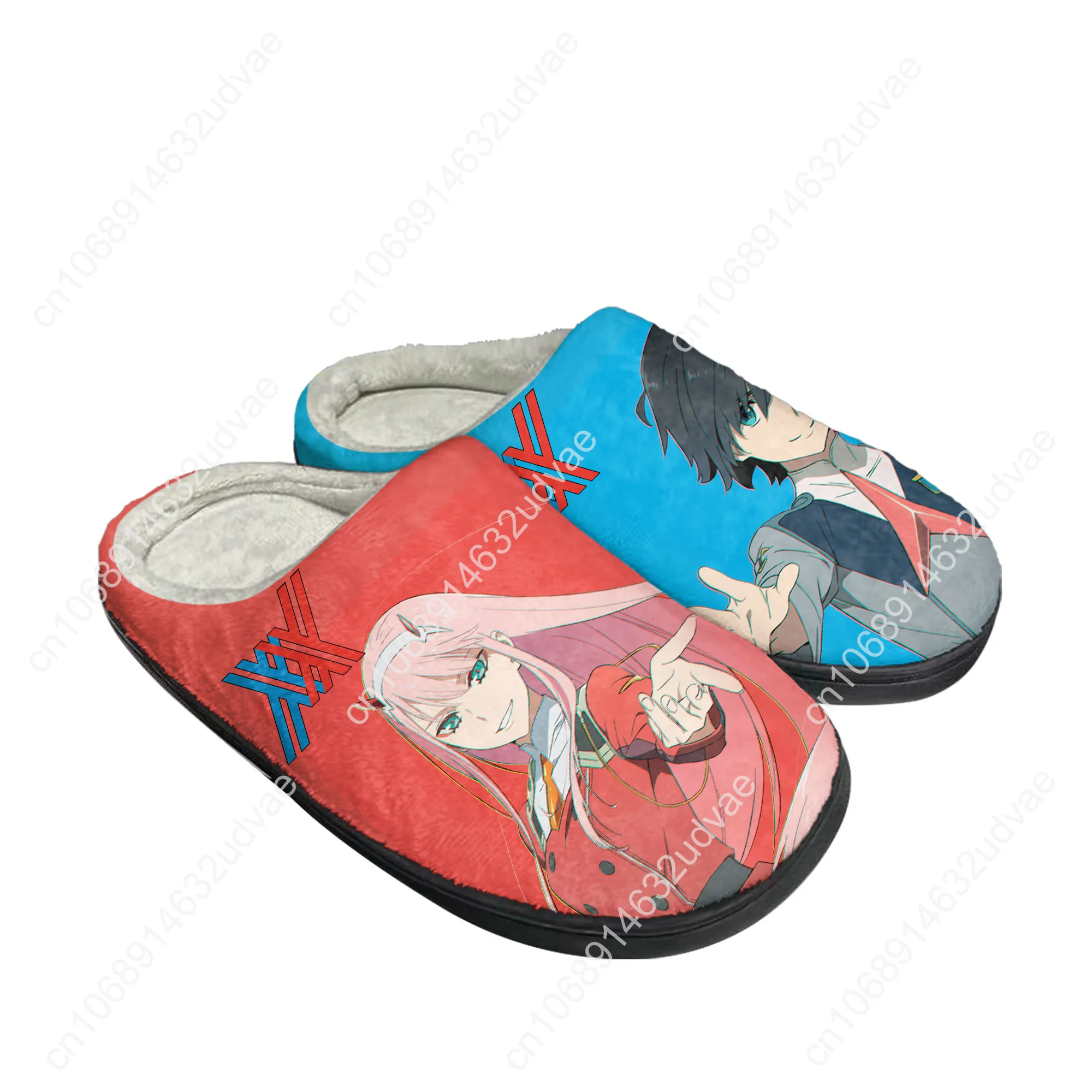 DARLING In The FRANXX Home Cotton Custom Slippers Mens Womens Sandals Plush Bedroom Casual Keep Warm Shoes Thermal Slipper