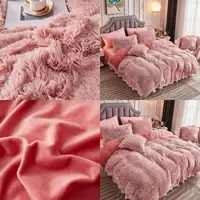 King Size Pink Ombre Crystal Velvet 3-Piece Shaggy Faux Fur Bedding Set with Comforter & Pillow Shams