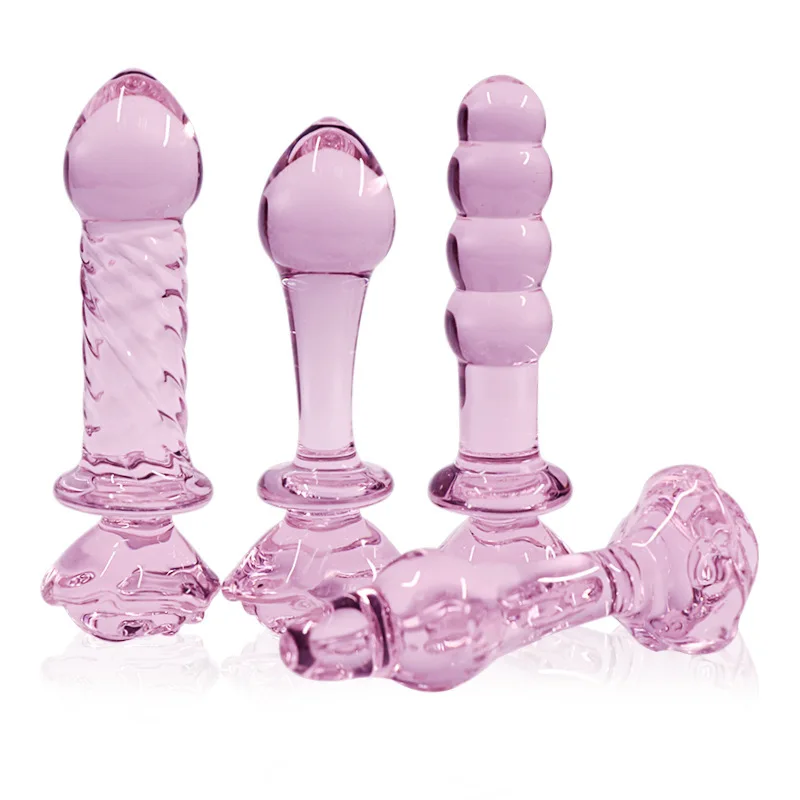Dildo de cristal y plug anal forma de rosa para mujer_voghion.com