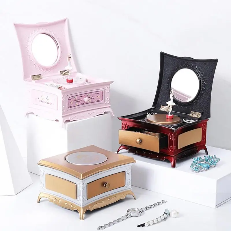 

Classic Rotating Dancer Ballerina Wind-Up Music Box With Lock And Mirror Creative Jewelry Organizer Home Decoration Accessories