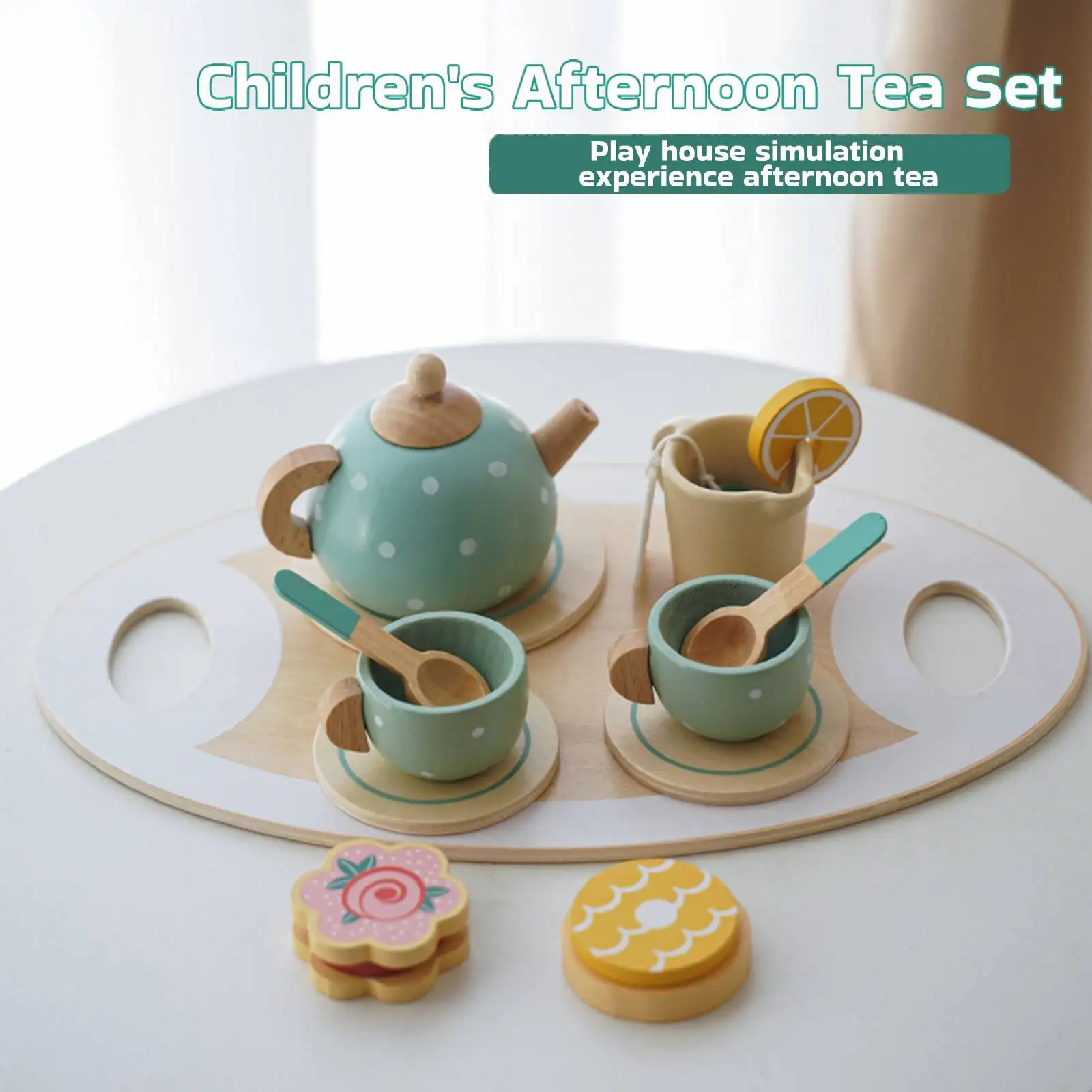 WoodenAfternoonTeaSetToyPretendPlayFoodLearningRoleGameEarly