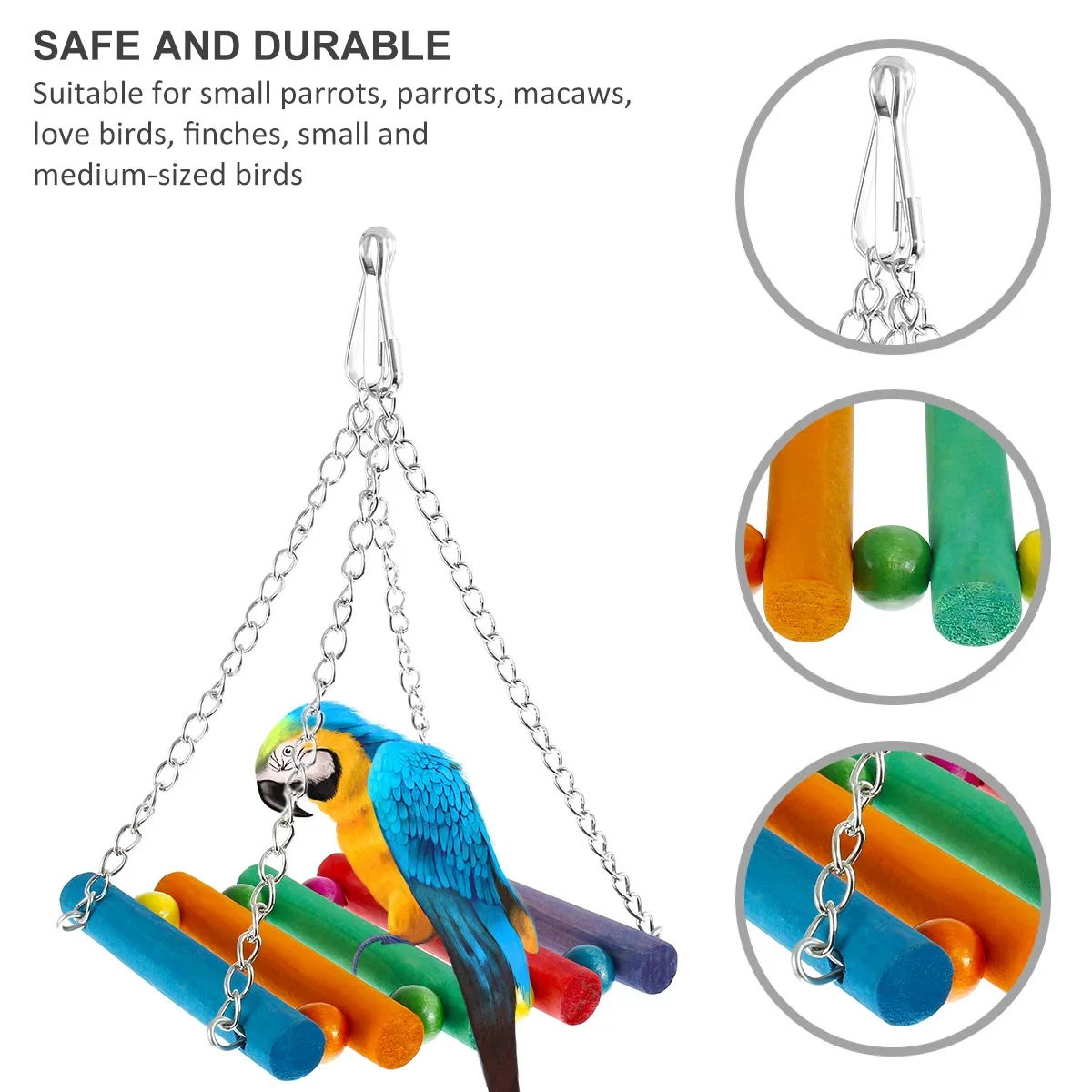 7Pcs Bird Parrot Toy Wood Colorful Bird Swing Toy Hanging Parrot Chewing Playing Training for Parakeets
