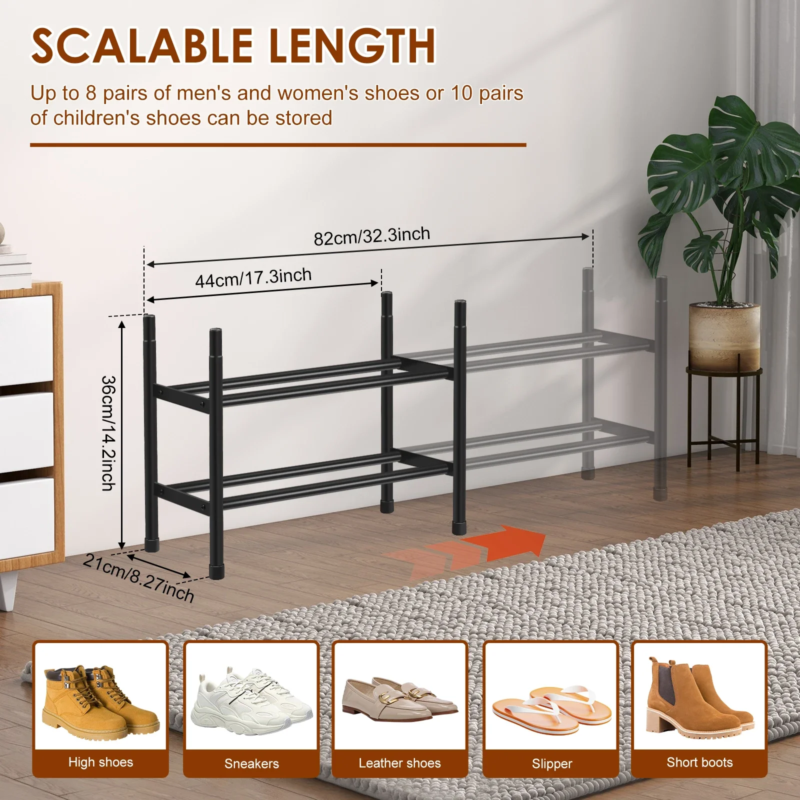Expandable Shoe Rack 2 Tier Adjustable Shoe Storage Shelf Metal Storage Organizer Stackable Stand Rack Entryway