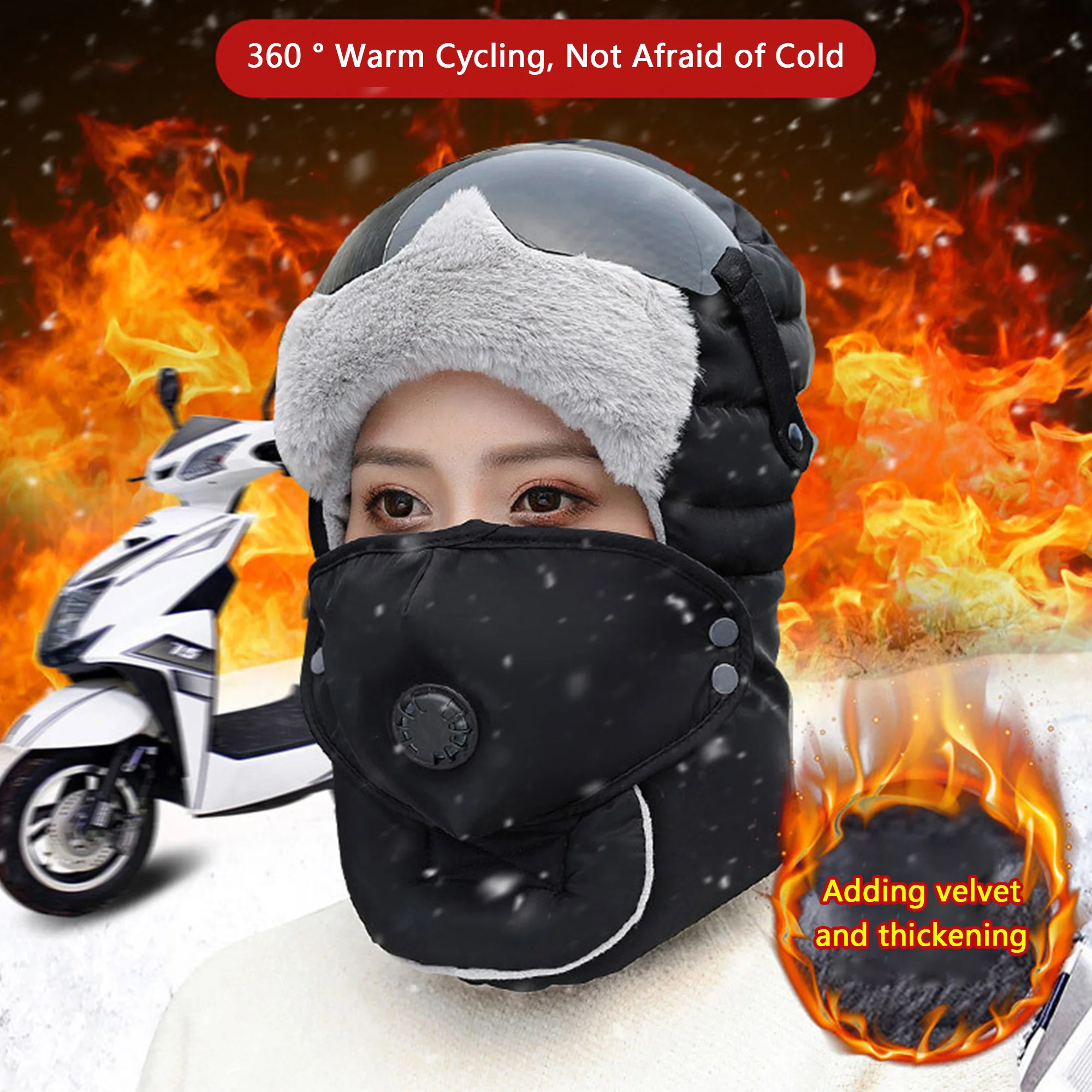 Winter Warm Head Cover Windproof Thickened Ear Protection Neck Cover Goggles Hat Unisex Thermal Outdoor Motocycle Hooded Hat