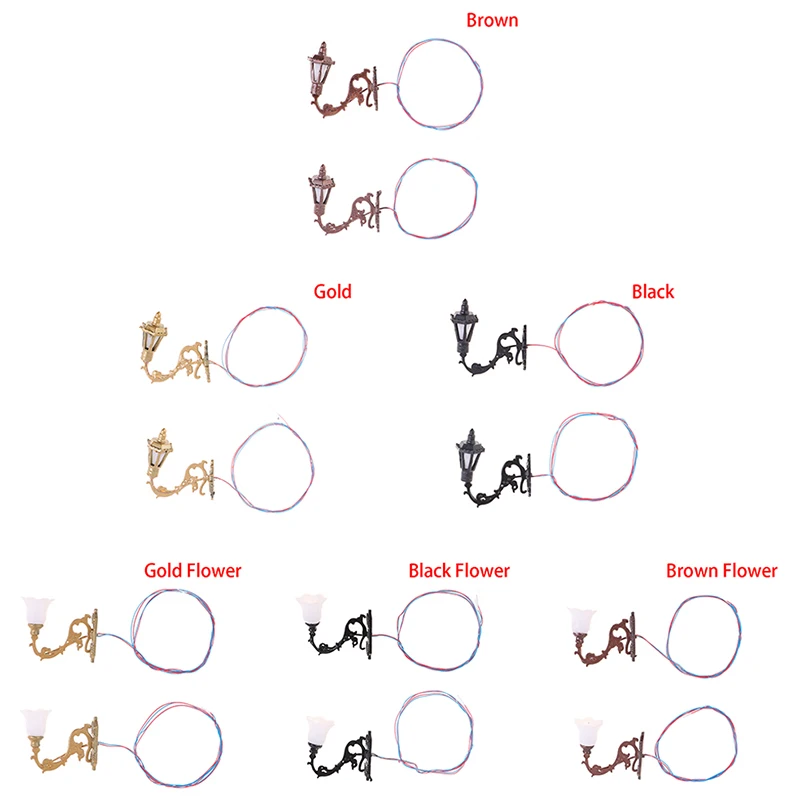 1/12 인형 집 장식 벽 램프 모델, 정원 마당 샹들리에 모래 테이블 LED 조명, 2 개