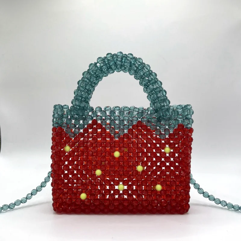 

Handmade Bead Bag Vintage Strawberry Beaded Bag Transparent Crystal Girl Handbags Beading Ladies Party Bag Purses and Handbags