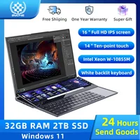 BYONE Dual Screen Gaming Laptop Intel Xeon W 10855M 16 inch +14 Inch Touch Screen Laptop 16GB 32GB RAM 1T 2TB SSD Metal laptops 1