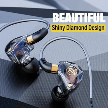 Auricolari musicali Auricolari dinamici cablati con microfono Gomito nell'orecchio Auricolari Surround Bass con cancellazione del rumore Cuffie cablate Streaming live
