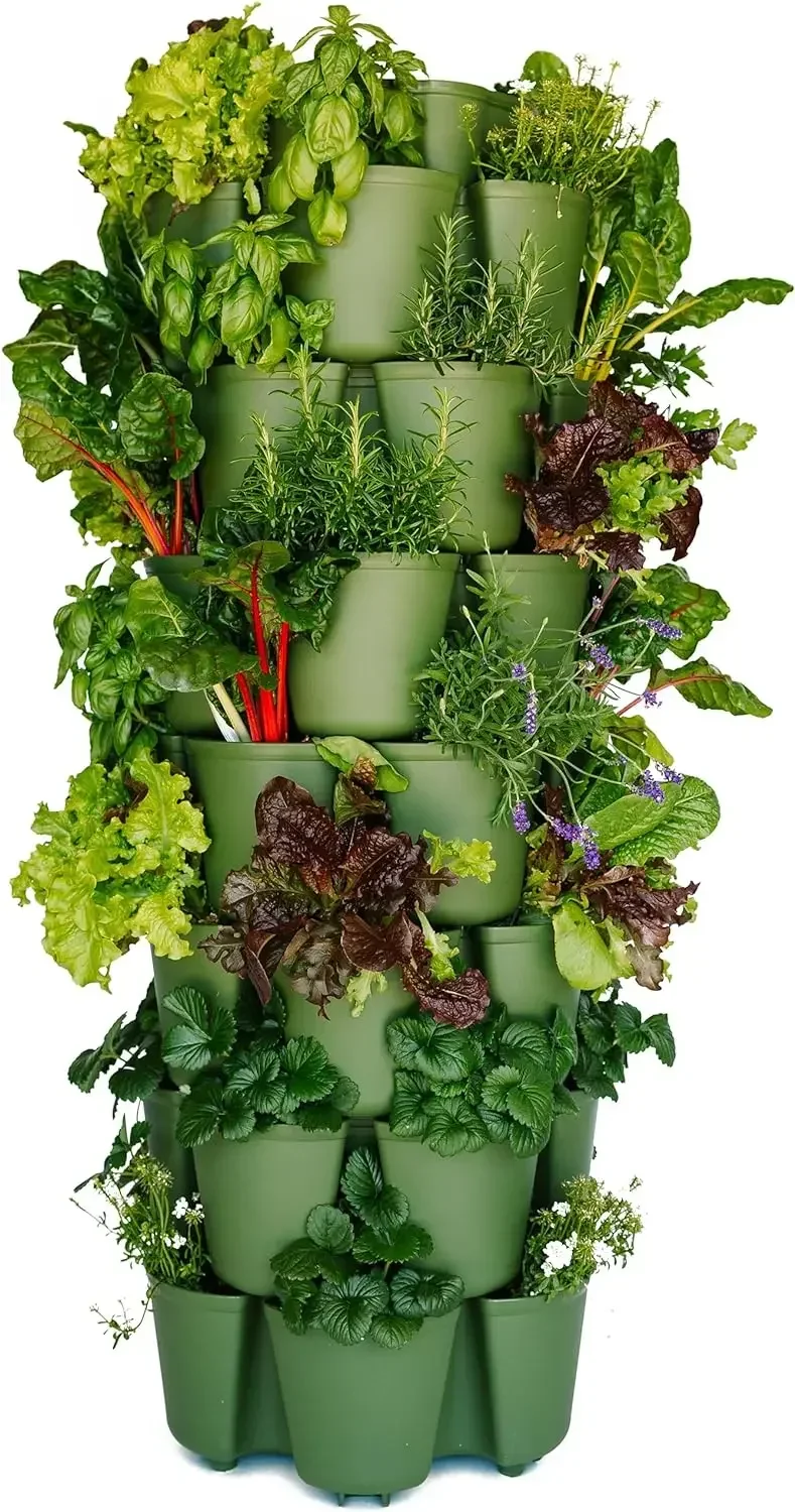 

Greenstalk 7 Tier Leaf Vertical Planter for Growing a Variety of Strawberries, Vegetables, Herbs, & Flowers (Evergreen)