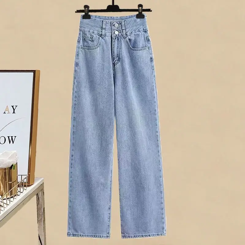 Women's Spring Autumn New Tracksuit Two Piece Korean Elegant Striped Shirt+Vest+Jeans Matching Set Female Chic Denim Pants Suit 6