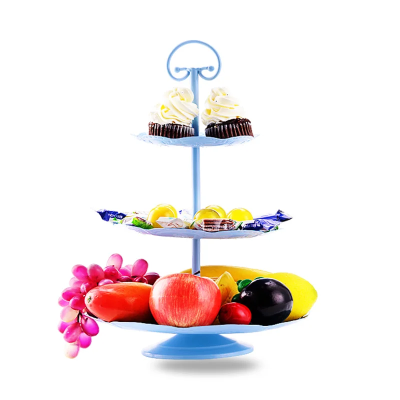 Blue 2 Set of 3 Tier Cupcake Stand Holder Plastic Fruit Plate Cakes Desserts Fruits Candy Buffet Display Square Serving Tray for Home Wedding Birthday Party 