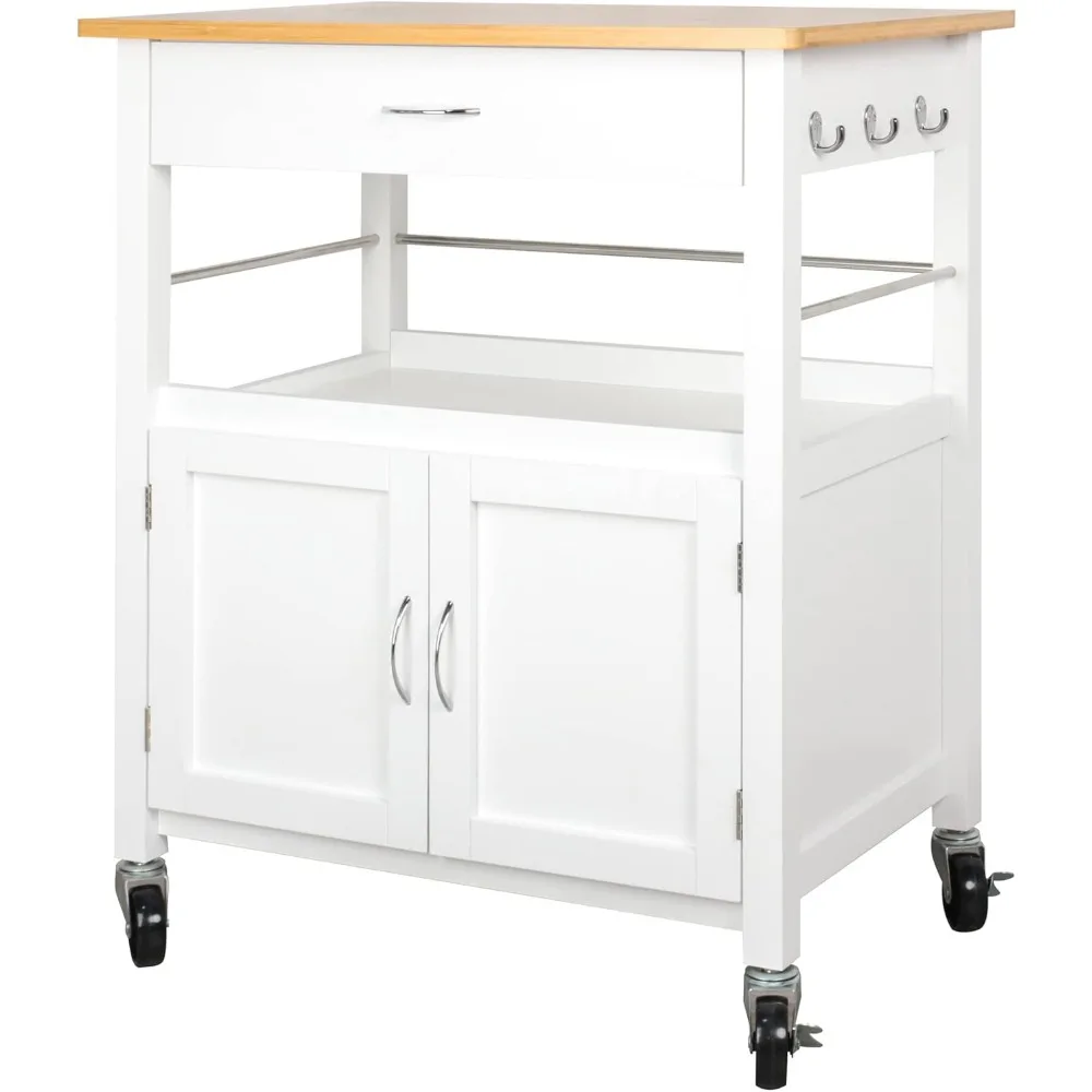 Kitchen Island Cart on Wheels with Drawer, Storage Cabinet, Shelf and Natural Bamboo Top Butcher Block 6