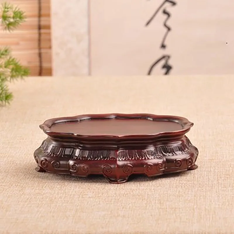 Chinese Style Retro Solid Wood Oval Lotus Bonsai, Antique Jade, Small Ornaments, Base Wooden Pallet