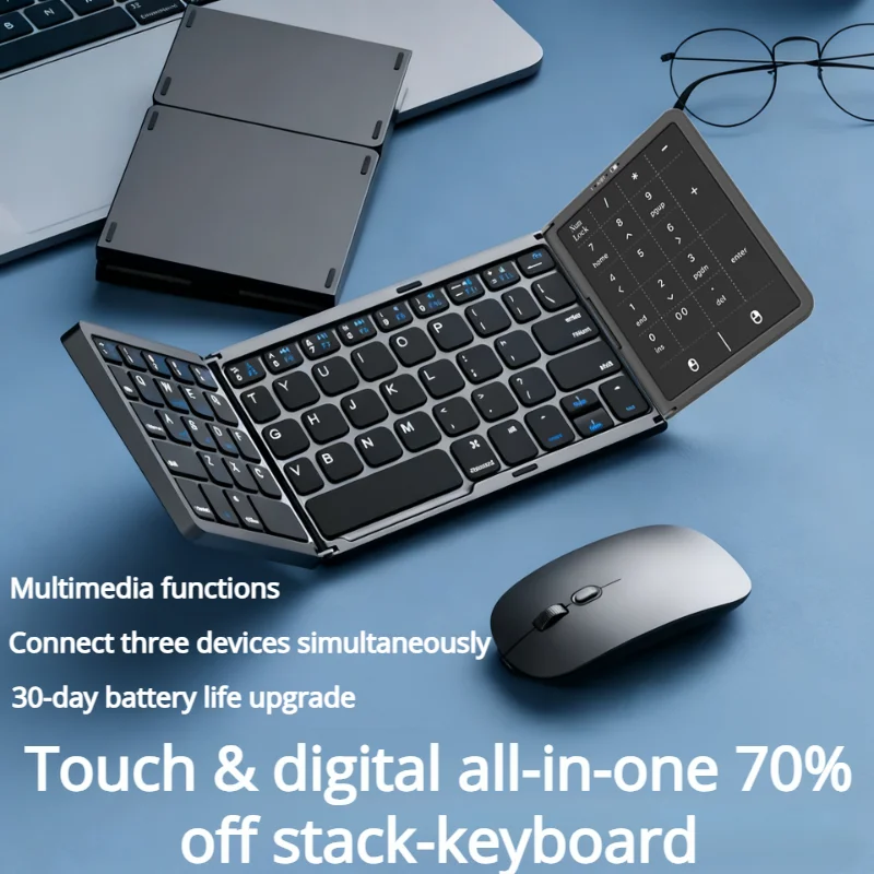 2026 Nuova tastiera pieghevole a tre ante Bluetooth con touchpad, portatile, pieghevole, per PC, Mac, smartphone e iPad_voghion.com