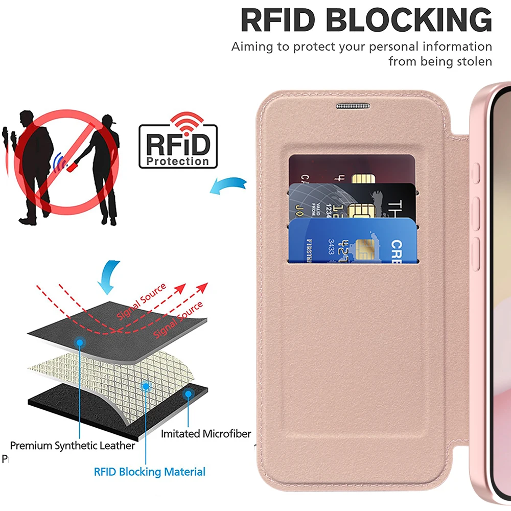 Luxury Transparent Flip Leather Wallet Case with Magnetic Closure and Card Slot